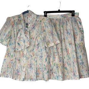 80’s vintage paint splatter Abstract Blouse and Skirt Set